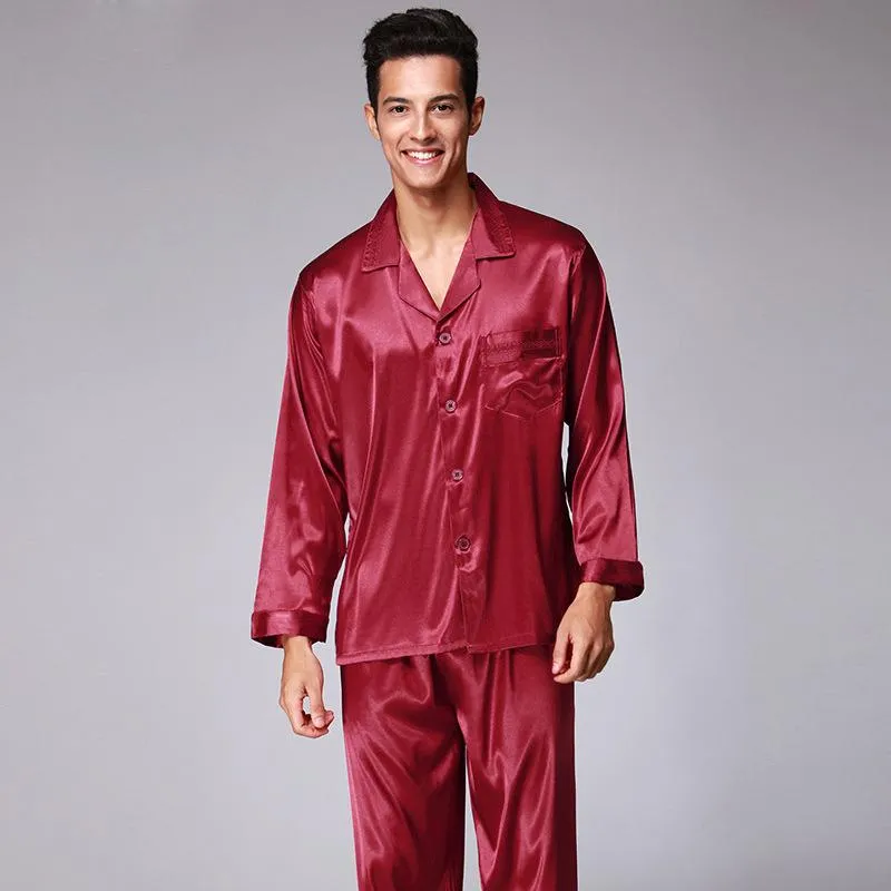 Męska odzież sutowa Autumn piżamę spodnie z długim rękawem haftowane dwuczęściowe zestaw B-6746