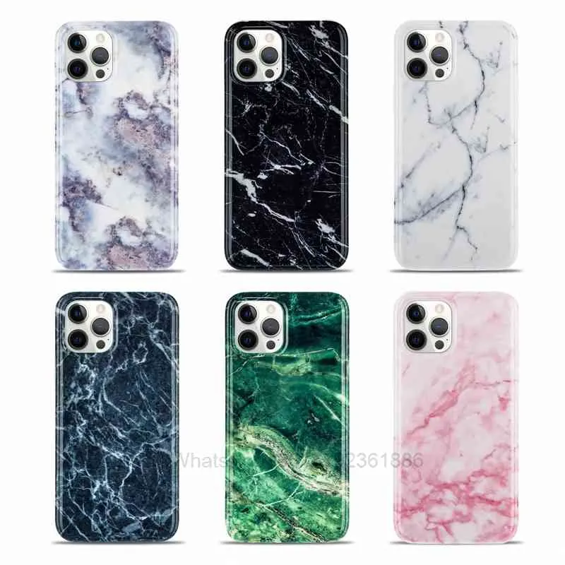 Marble Stone Glossy Soft IMD TPU Gel Cases For Iphone 13 Phone13 Pro Max 2021 12 Mini 11 XR XS X 8 7 SE2 Natural Granite Rock 360 Full Phone