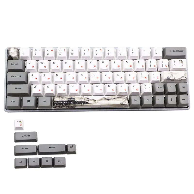 Tastiera meccanica a sublimazione dell'inchiostro a 73 tasti Copritasti carini PBT Profilo OEM Keycap per GH60 GK61 GK64 Tastiera russa