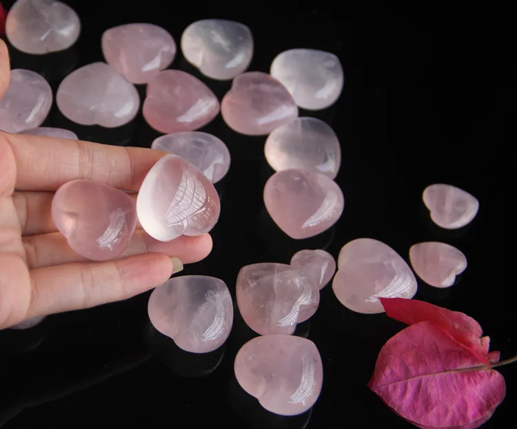 Natural Rose Quartz Heart Shaped Pink Art Crystal Carved Palm Love Healing Gemstone Lover Gife Stone