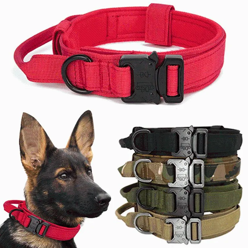 Collari per cani Guinzagli Collare tattico militare con impugnatura di controllo Nylon regolabile per cani di taglia media Addestramento a piedi pastore tedesco
