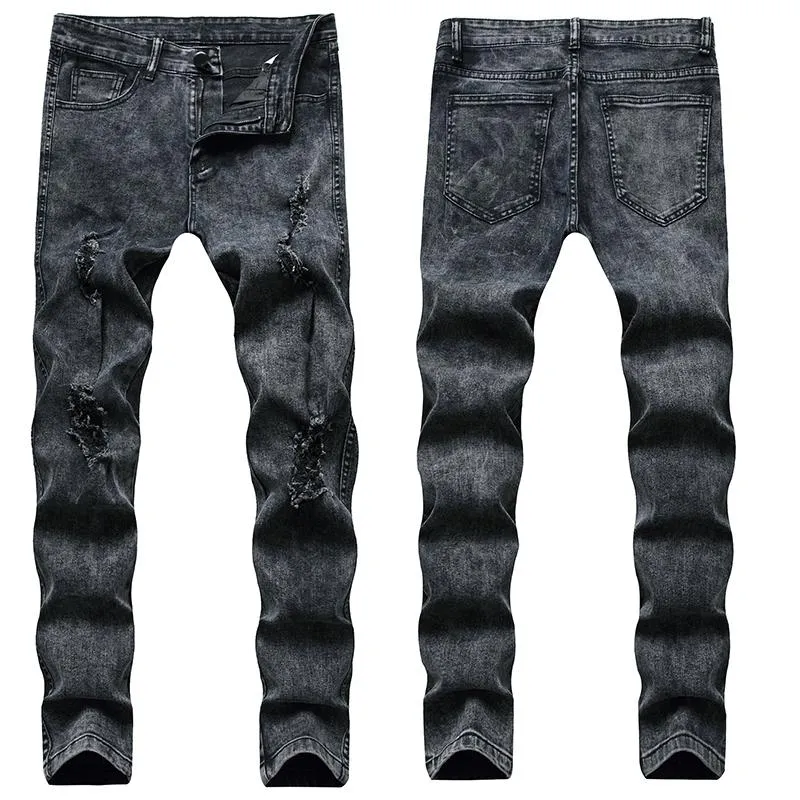 Heren jeans Europese en Amerikaanse High Street Denim Knie-gat Mode Mannen Stretch