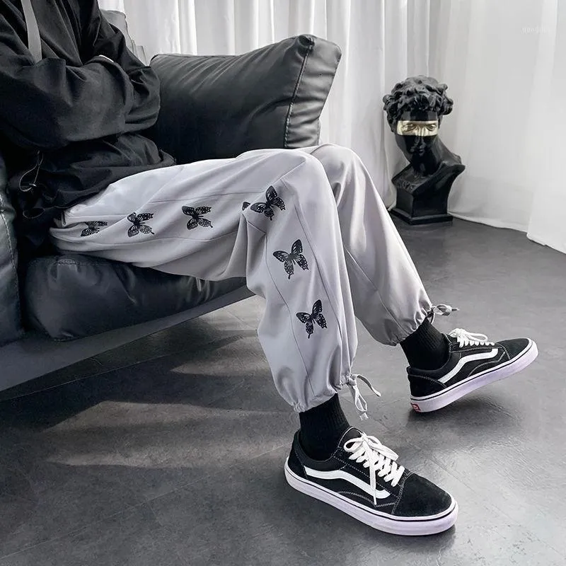 Pantalon homme papillon imprimé décontracté 2021 mode femme surdimensionné cheville longueur Hip Hop Streetwear homme