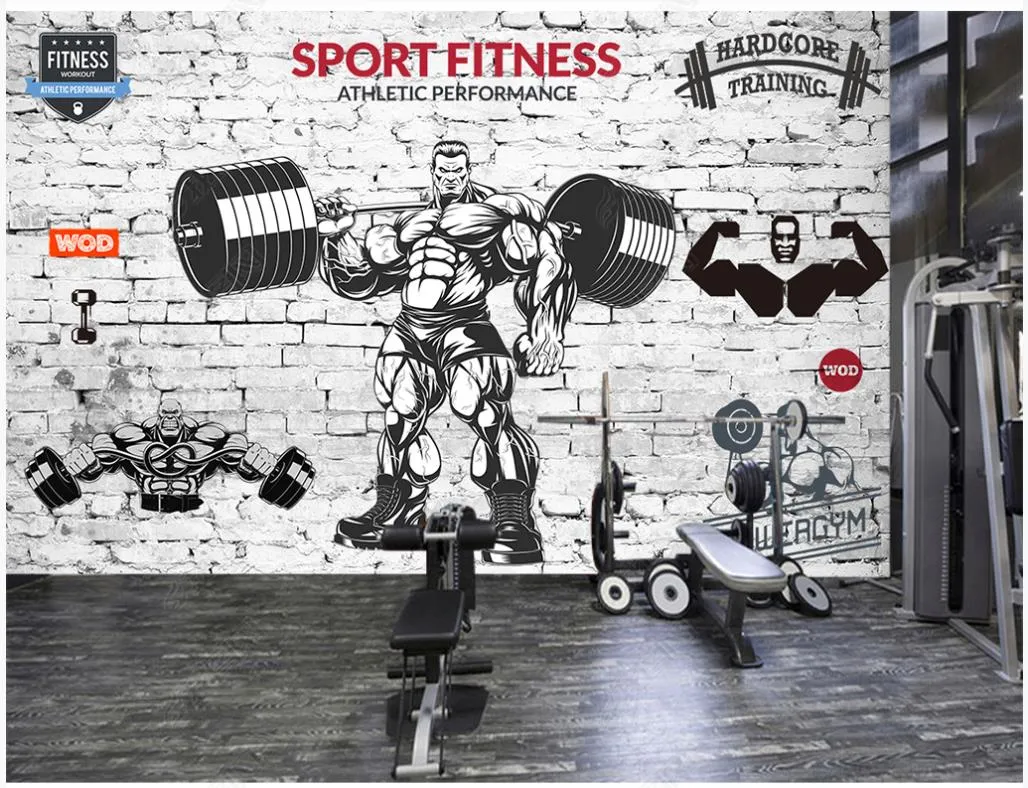 Foto de pantalla fotográfica personalizado 3d murales papel tapiz de papel tapiz retro ladrillo pared muscular deportes gimnasio gimnasio imagen pared fondo decorativo pared papel decoración