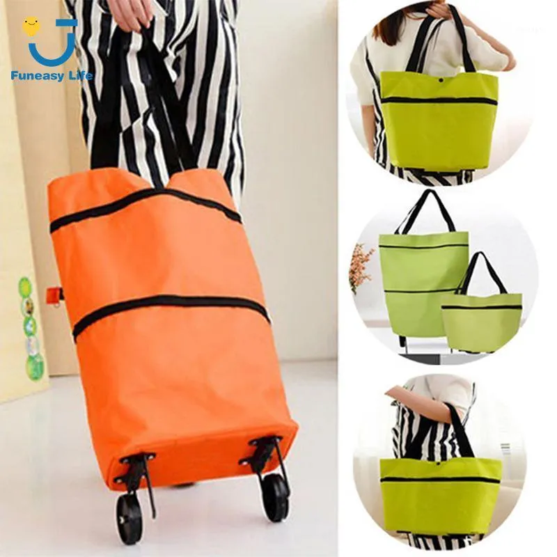 Storage Bags Shopping Trolley Bag Portable Oxford Foldable Tote Reusable Grocery Food Organizer Vegetables With Wheels Rolling Cart