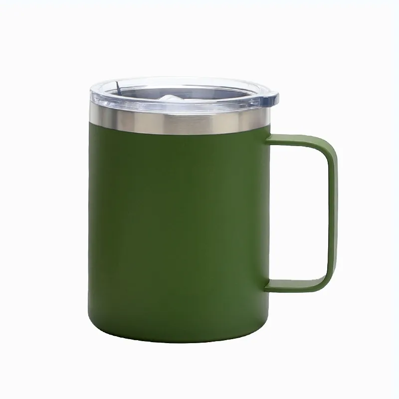 12 oz tasse avec poignée en acier inoxydable isolation bureau gobelet glace tyran café chopes à bière et couvercle voyage jus tasses KKB7935