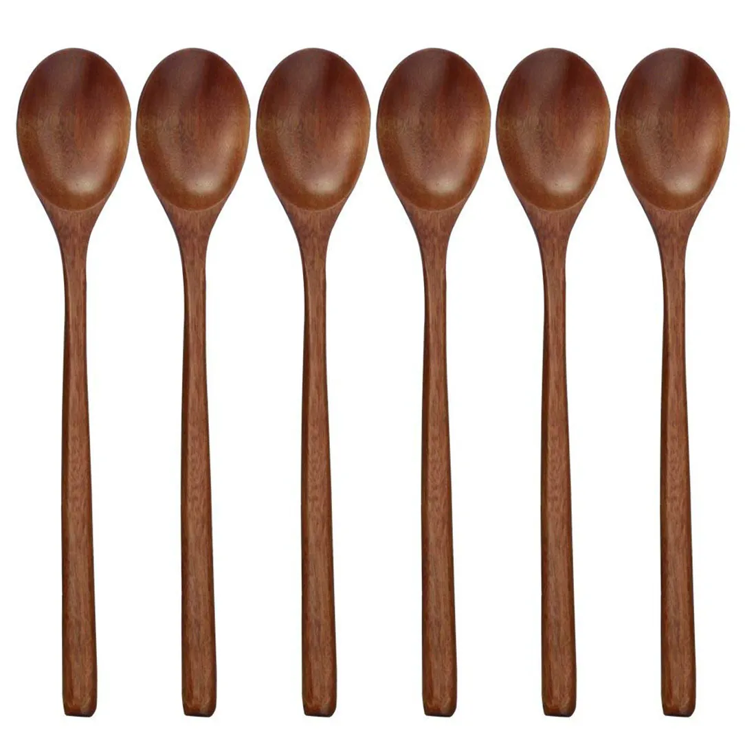 1Set 6 Pieces Wooden Spoon Wood Soup Spoons for Eating Mixing Stirring Cooking, Long Handle Spoon with Chinese Style Kitchen Utensi
