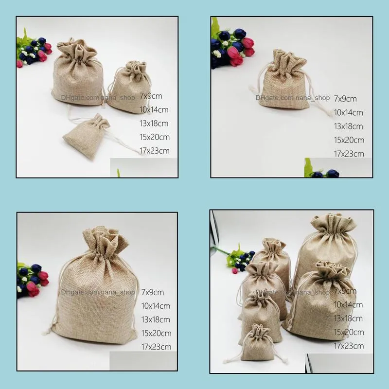 20pcs Jute Drawstring Pouch Gift Box Packaging Bags For Linen Jewelry Display Wedding Sack Burlap Bag Diy