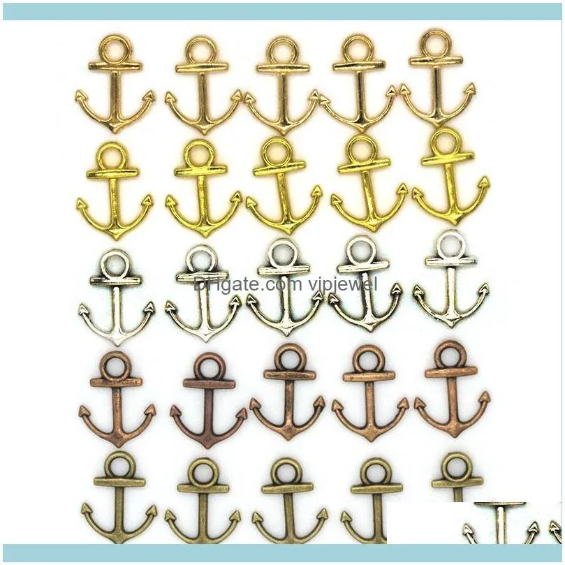 نتائج المكونات Jewelry1000pcs 14x19mm المجوهرات DIY Aessories 5 ألوان برونزية Sier Gold Color Alloy Vintage Ocean Anchor Charms235U