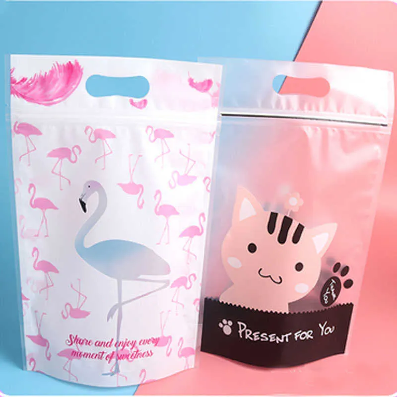 50st Cute Cartoon Baked Food Packaging Candy Väskor Bröllopsfest Biscuit Självförsegling Zipper Bag DIY Presenter 210724