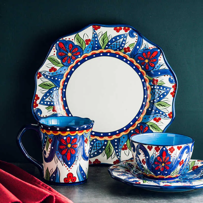 Eecamail kreatywny ręcznie malowany stołowa ceramiczna boho płaski makaron stek sałatka płyta zachodnia danie