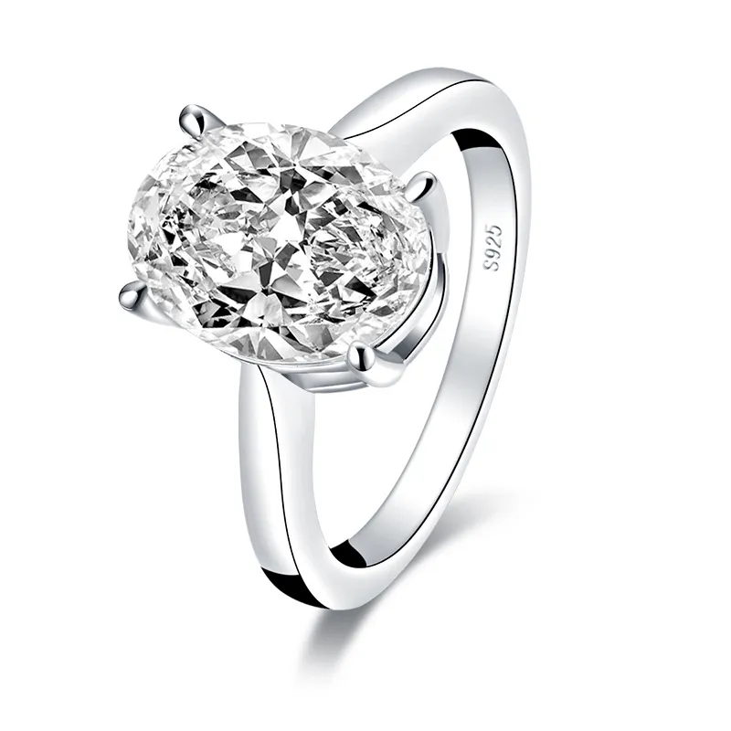 Qyi Real 925 Sterling Silver 5 CT Ring Kvinnor Smycken Vit Simulerad Diamant Ovala Klipp Bröllop Ringar