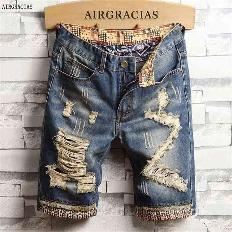 AIRGRACIAS Mens Ripped Short Jeans Brand Clothing Bermuda Cotton Shorts Breathable Denim Male Fashion Size 28-40 210629