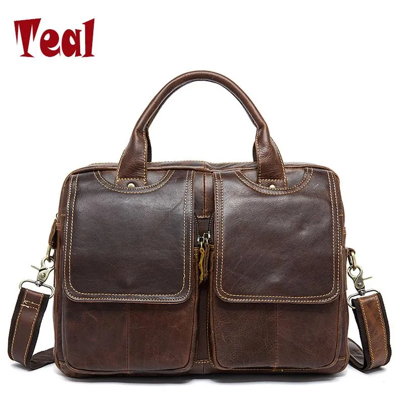 Cartelle 2021 Borsa da uomo in vera pelle Valigetta Moda Uomo Business Pelle di cavallo pazzo Laptop Designer di grande capacità Alta qualità