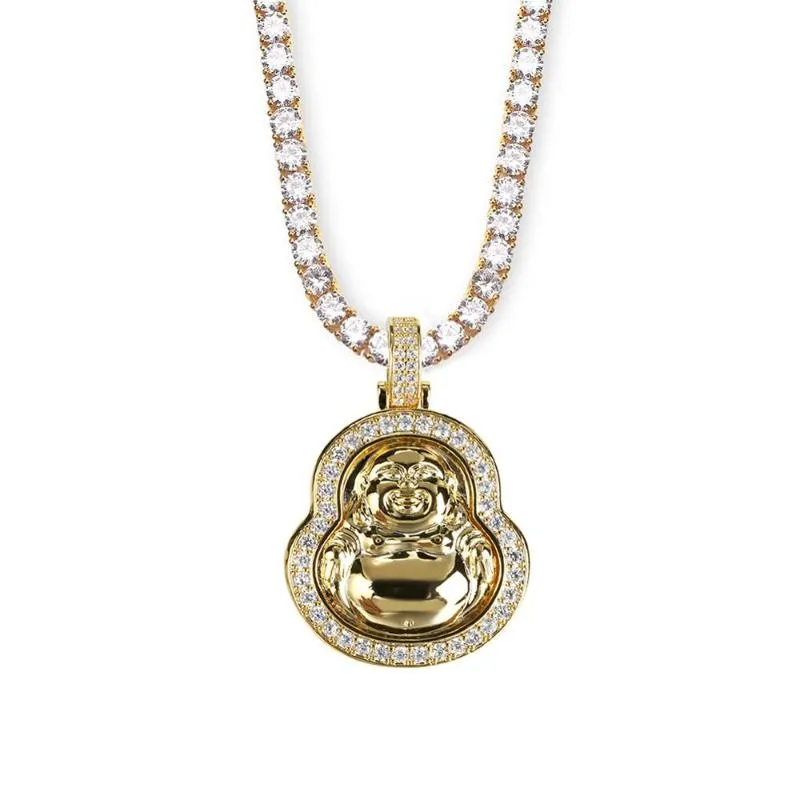 Pingente Colares Hip Hop Custom Gold Prata Color Banhado Maitreya Colar Gelado de Cz Correntes de Pedra para Mulheres Homens Jóias Bling