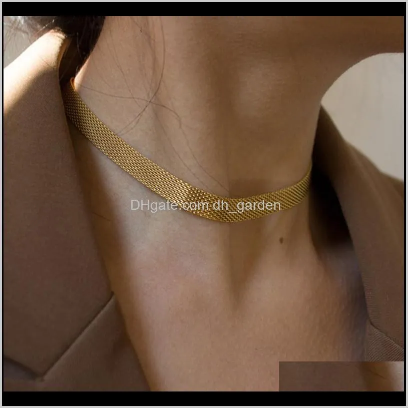2021 New 3 Layers Gold Plating Stainless Steel Anti-allergy&Eco-friendly Wide Braided Mesh Chain Gold Choker Necklaces For Women