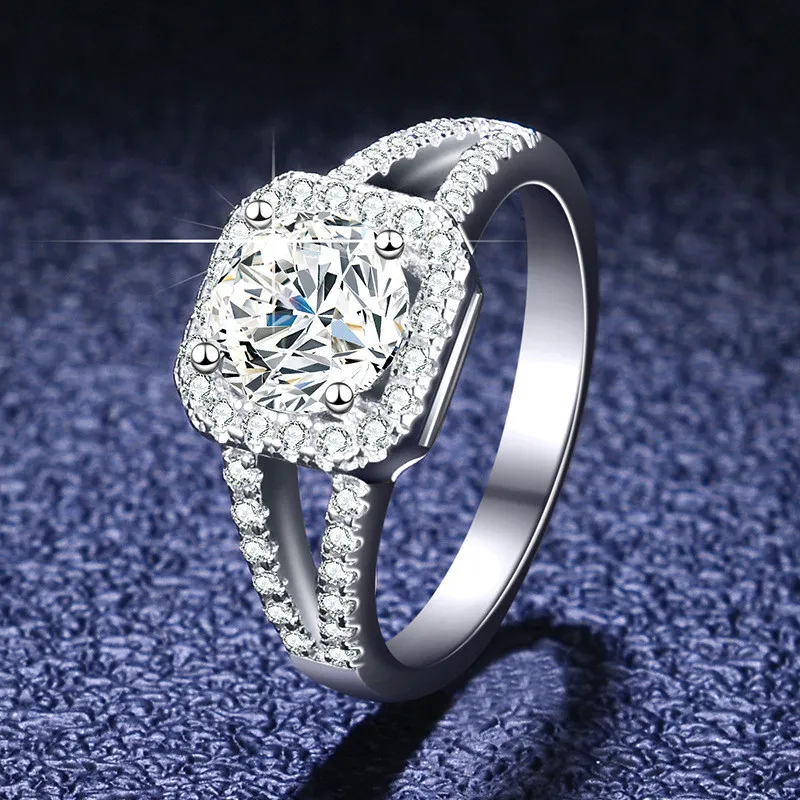 Anello con diamante a taglio eccellente, colore ad alta purezza, gioielli da sposa in argento 925 femminile