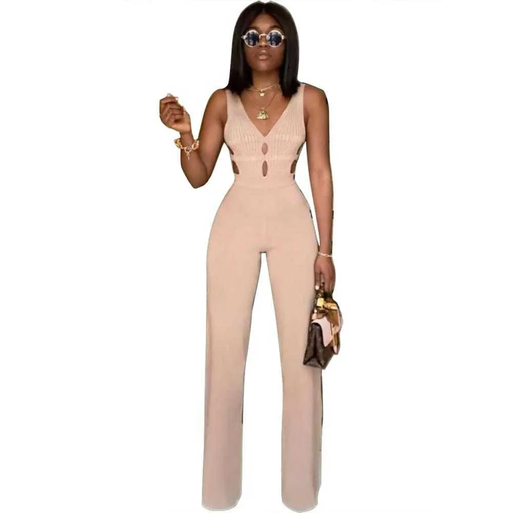 Women Sexy Nude Black Thick Rayon Bandage Jumpsuit Bodycon Slim Fashion Celebrity Boot Cut Party Rompers 210527