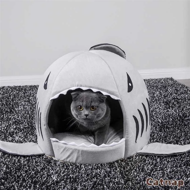 Sommeil profond confort lit de chat maison de chat animaux de compagnie tente forme de requin lits de grotte confortables lit intérieur pour chat lit pour animal de compagnie en hiver maison pour chat 2101006