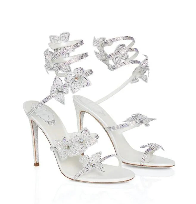 Sandales blanches romantiques chaussures FLORIANE matériaux de la plus haute qualité fleurs Strass Caovilla haut luxueux fête mariage talons hauts EU35-42