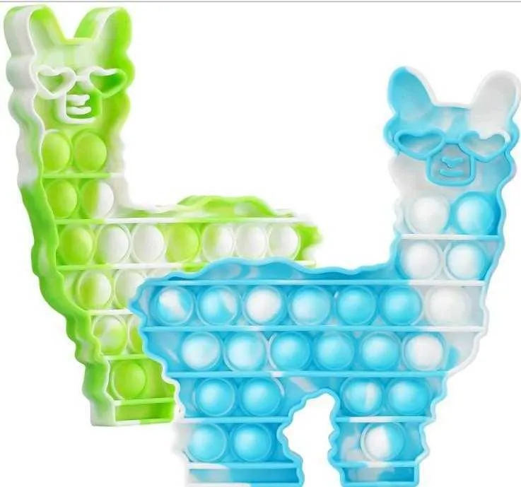 llama Alpaca shape party push  bubble popper Tie dye fidget poo-its finger puzzle Silicone squeezy cartoon animal toys stress relief game kids babay toy