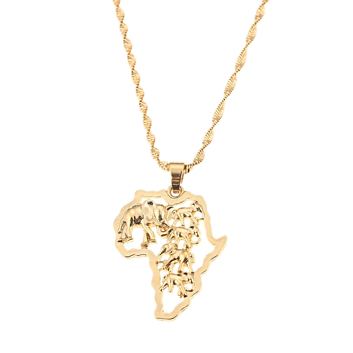 Africa Map Elephant Pendant Necklaces For Women Men Jewelry African Map Necklace