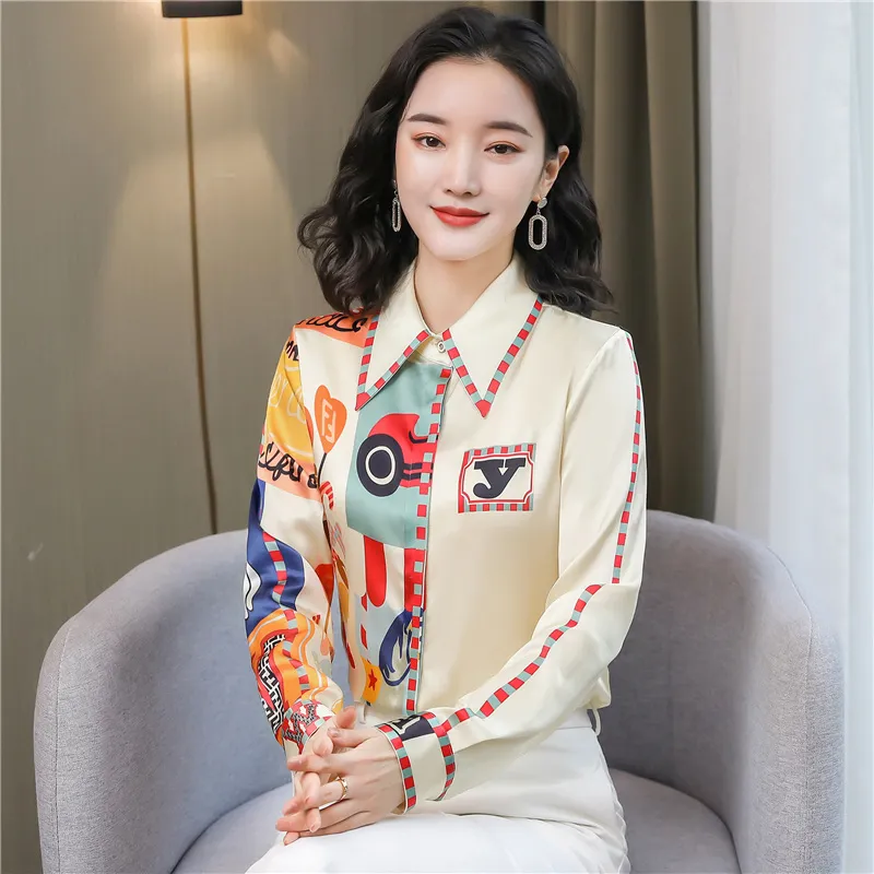 Luxury Vintage Ladies Designer Shirts Long Sleeve 2023 Runway Printed Women's Button Blouses Office Turn Down Neck Classic Sh3019