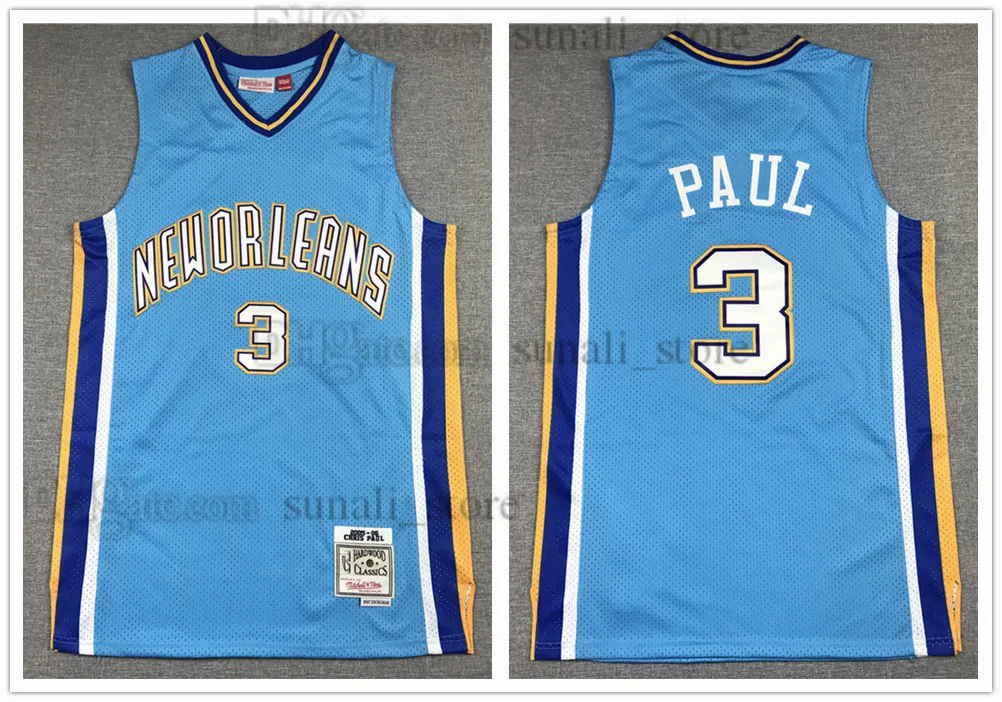 Neworleans 2005-06 Chris Paul 3バスケットボールジャージレトロなメンズブルーメッシュ通気性シャツステッチ