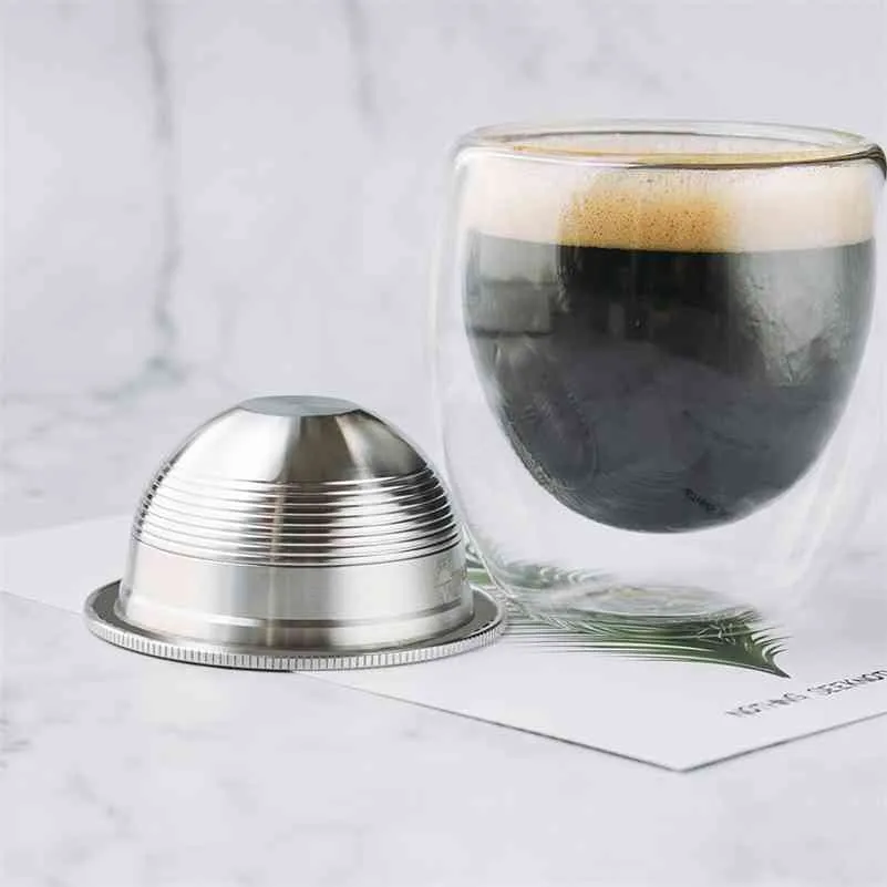 Filtros de café reutilizáveis ​​para Nespresso Vertuoline Plus Refilable Capsule de Café de Aço Inoxidável POD 210712