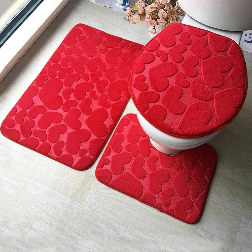 3 pièces/ensemble salle de bain tapis de bain ensemble tapis de toilette flanelle anti-dérapant tapis de douche ensemble maison couvercle de toilette couverture salle de douche tapis tapis de sol 210622