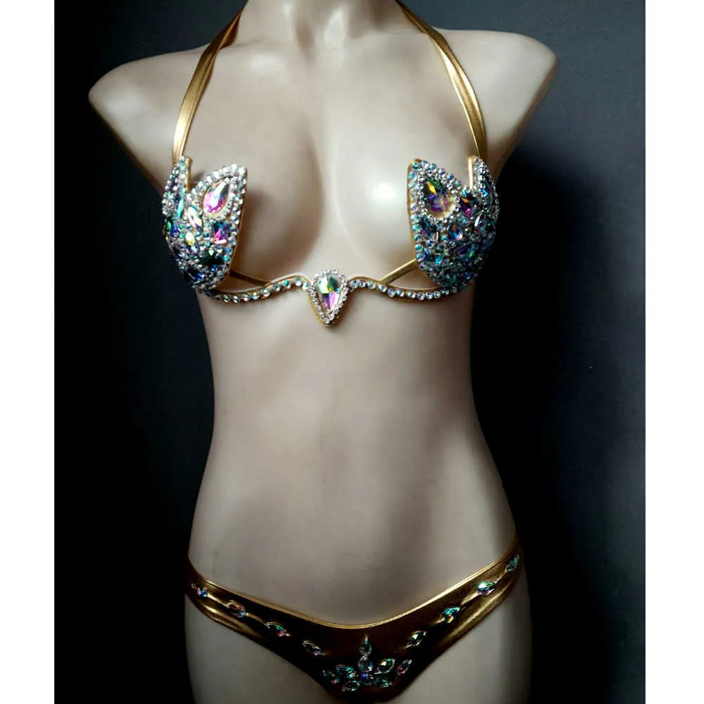 5 Bright Color Crystal Bikini Set Women Diamante Carnival Bra