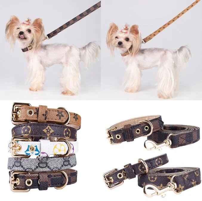 5 stili regolabili in pelle PU collari per animali lettere di moda stampa vecchi fiori guinzagli per collana di cani gatto durevole decorazione del collo accessorio forniture per animali domestici