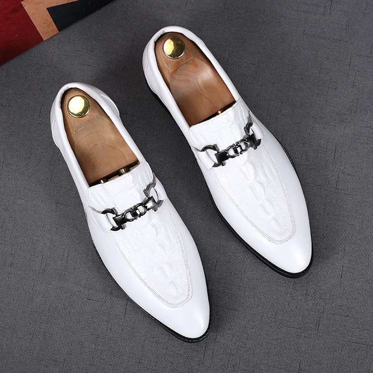 Elegant Italian Luxury Designer dress wedding party men shoes fashion Pointed Toe black white Slip-On Walking Business loafers size 37-44 H4