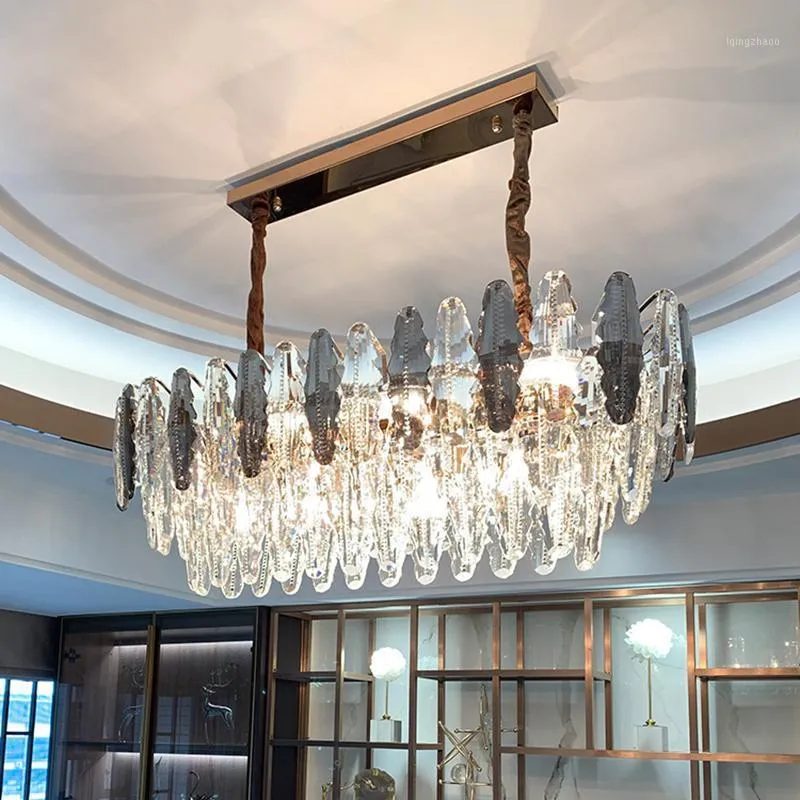 Rectangle Crystal Chandelier Lighting For Kitchen Island Smoke Gray Home Decor Hanging Lamp Luxury Restaurant Light Fixtures Chandeliers From Lqingzhaoo 489 75 Dhgate Com Rectangle Crystal Chandelier Lighting, Luxury Smoke Gray Crystal Chandelier