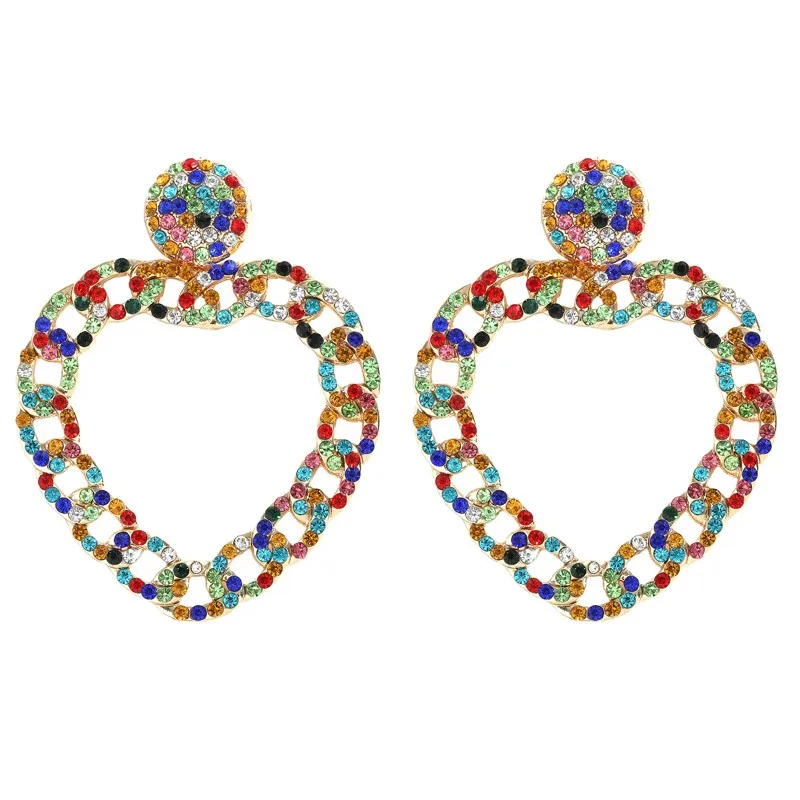 Boucles d'oreilles en forme de cœur en métal et cristal coloré, accessoires de bijoux en strass de haute qualité pour femmes de mariage