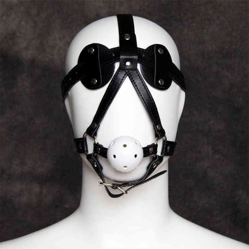 NXY SM Bondage Läder Mouth Plug Hollow Vit Sexig Panda Eye Mask Clip Blindfolded Headage Adult Products 1223