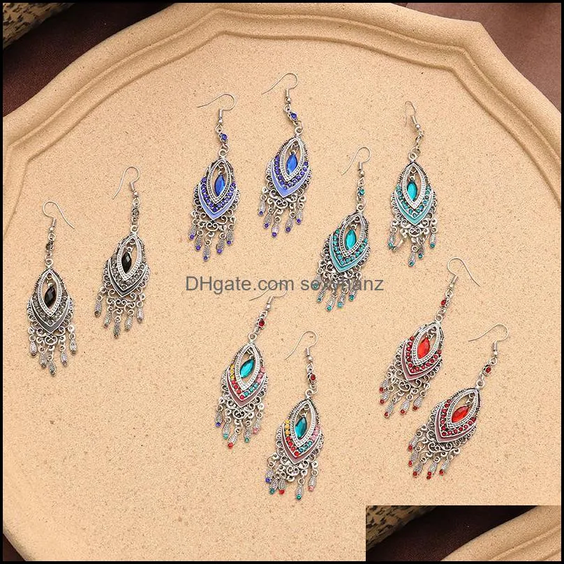 S1468 Hot Bohemian Fashion Jewelry Vintage Earrings Women`s Rhinstone Hollowed Dangle Tassels Earrings