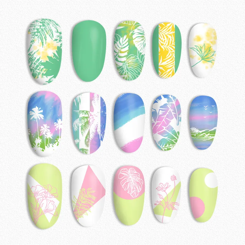 BORN PRETTY Leaves Pattern Rectangle Nail Stamping Plates Stainless Steel tropical Theme Nail Art Design Stamp Template