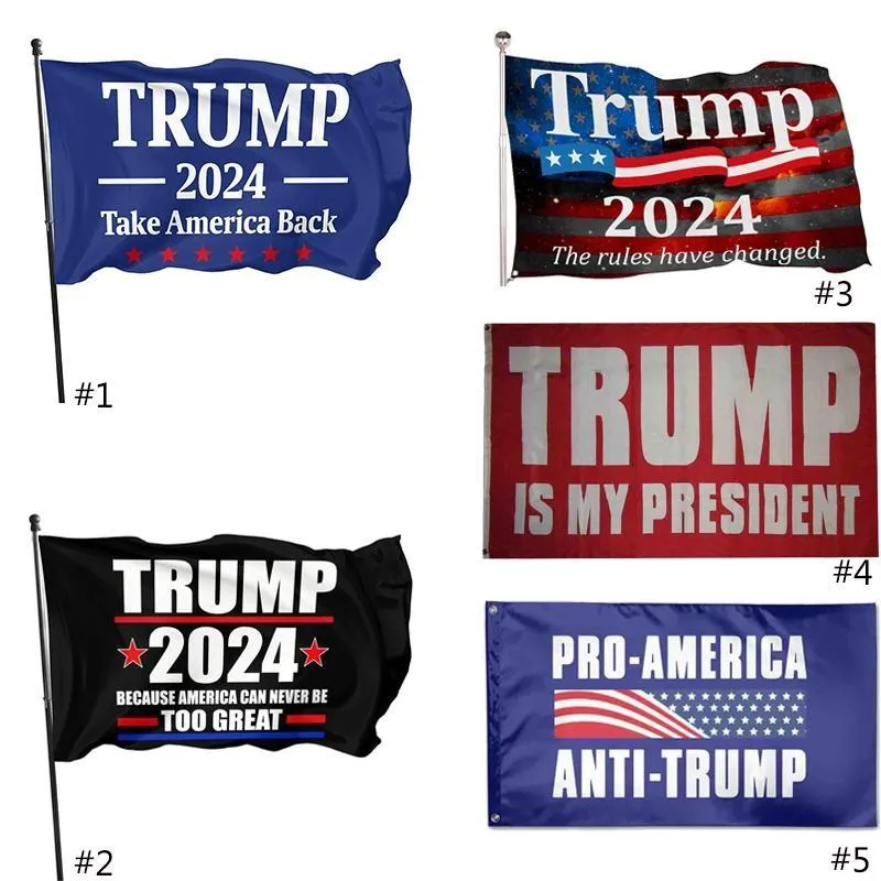 3 * 5 pies 2024 Trump Flag 90 * 150cm US Presidencial Elección de la bandera Material de poliéster Trump 2024 Flags 5 Estilo EE. UU.
