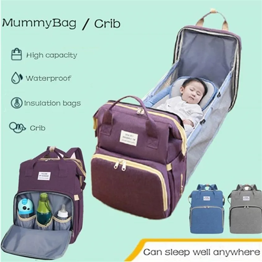 Portable Diaper Bag Mummy Backapack Folding Baby Bassinet Bed Changing Pads