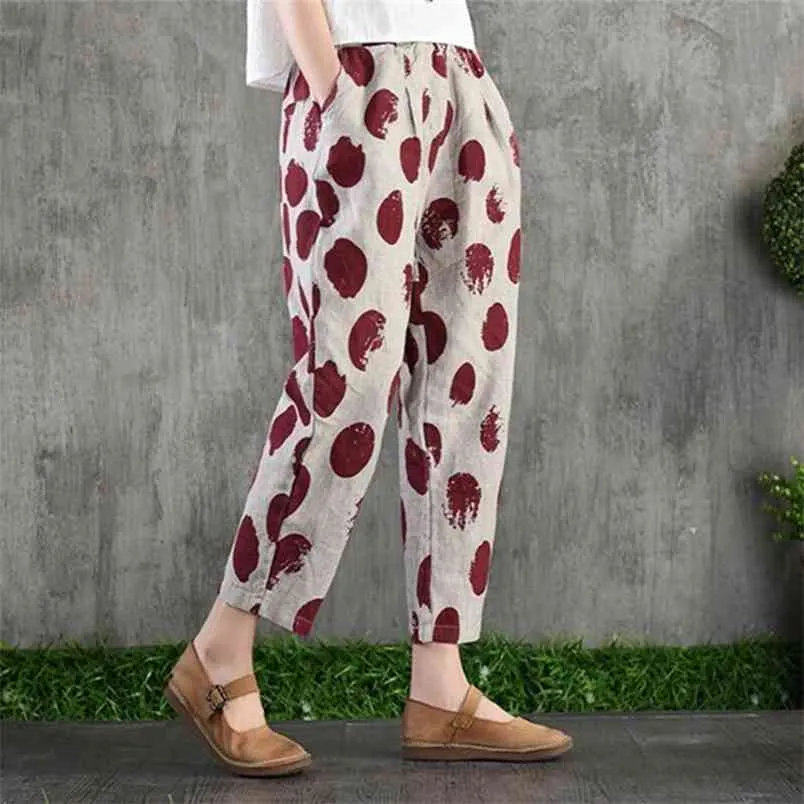 Мода девушка случайные цветочные печатные брюки женские эластичности талии карманные широкие ноги лето высокие обрезанные брюки плюс размер 210604