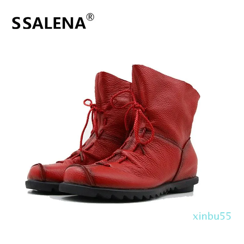 Botas de invierno para mujer, con cordones, suela de goma sólida para mujer, zapatos cómodos para mujer, cuñas de punta redonda, moda