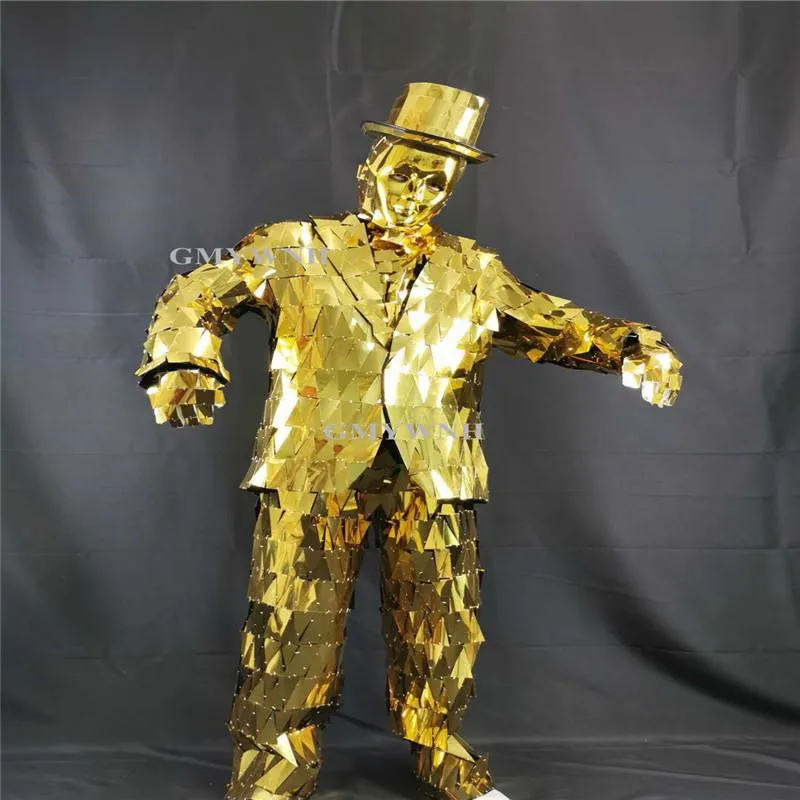 Party Decoration Q16 Cosplay Dance Costumes Gold Mirror Robot Men Suit Dj Wears Outfits Catwalk Perform Hats Mask Show Dresses
