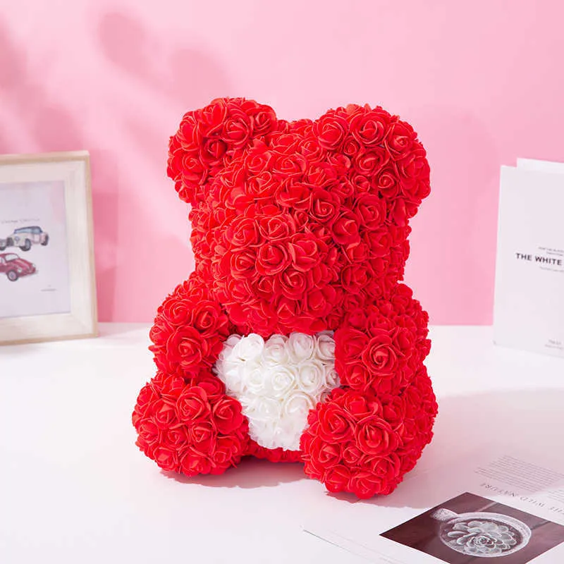 40 cm ours rose ours en peluche fleur rose ours bricolage cadeaux noël saint valentin cadeau présent 210624