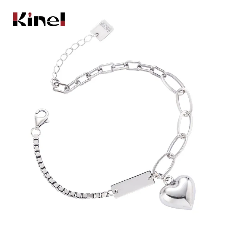 Kinel Anklet 100% 925 Real Sterling Silver Moda Bracelete Coração na perna Para Mulheres Dia dos Namorados Presente de Aniversário Jóias