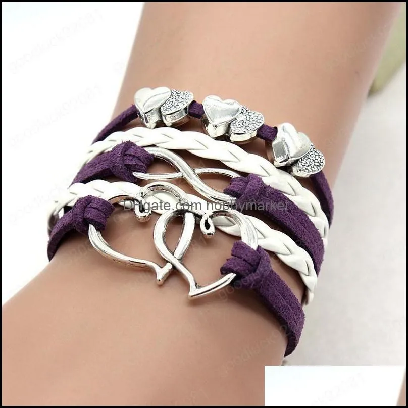 Infinity Double Heart Bracelet Weave Leather Wrap Bracelets multilayer women bracelets fashion jewelry