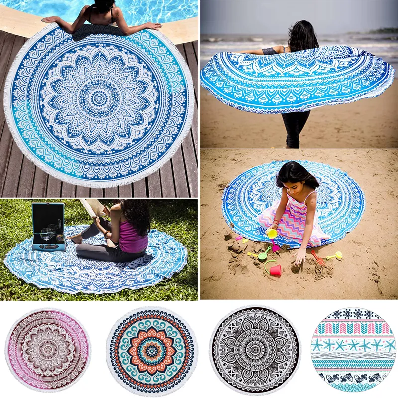 Strand mat kwasten rand ronde deken strand handdoeken afgedrukt picknick camping mat outdoors sport pool vrije tijd yoga pads deken