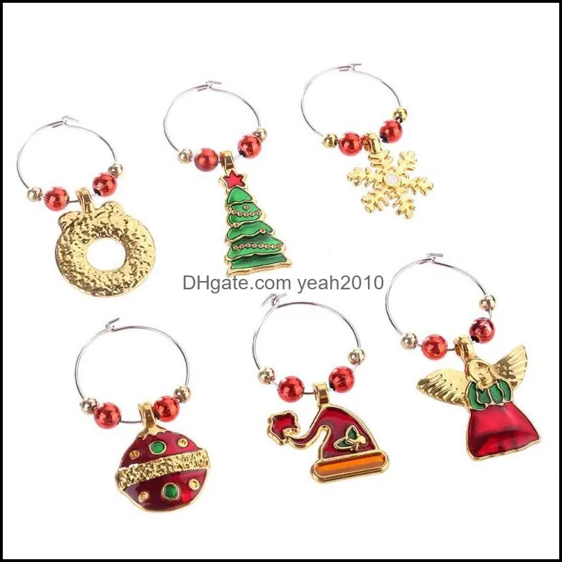 Christmas Decorations 6pcs/set For Home Noel Natal Cup Ring Wine Glass Decoration Charms Party Year Supply