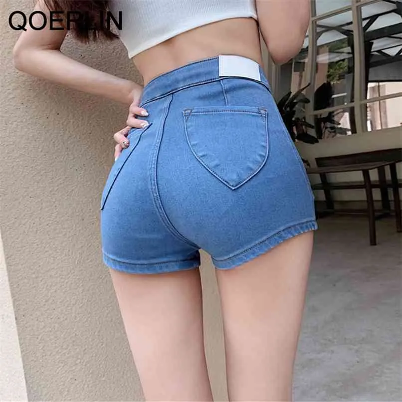 Grote maat sexy denim shorts girly lage taille skinny strakke heupen jeans vrouwen elastische zwarte micro mini clubkleding 210601