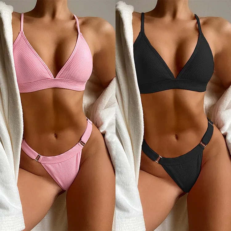 Novo sexy 2021 Mulheres 2 peças de peças Conjunto de biquíni Swimwear Sexy Sólido Sorrido Swimsuit Bikini Low Cintura Swimsuit Bikinis Moda Beachwear B225